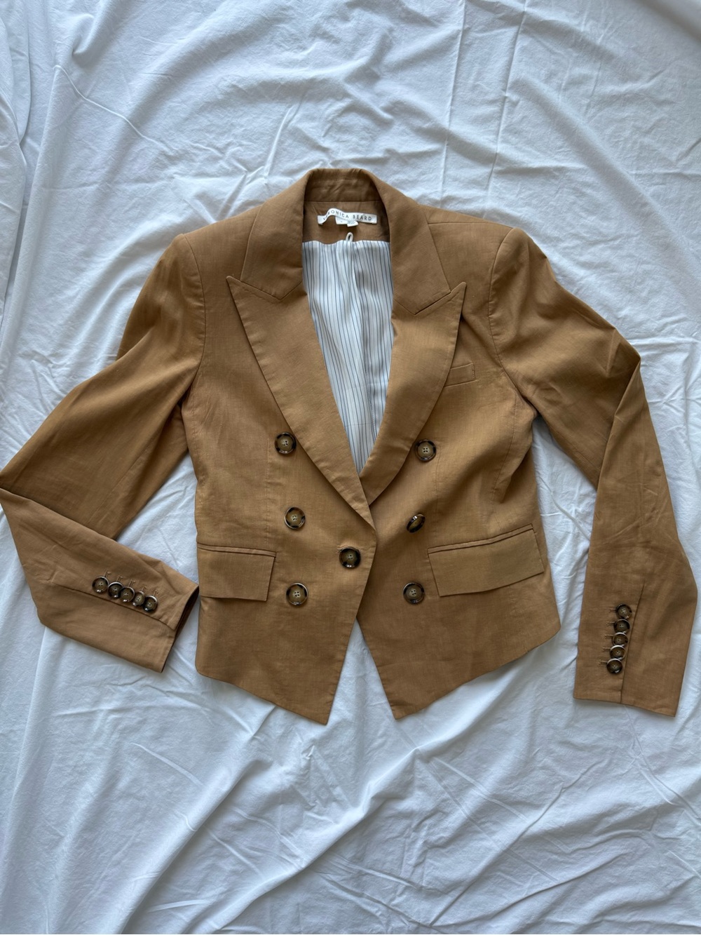 Veronica Beard Tailored Linen Blend Double Breasted Jacket